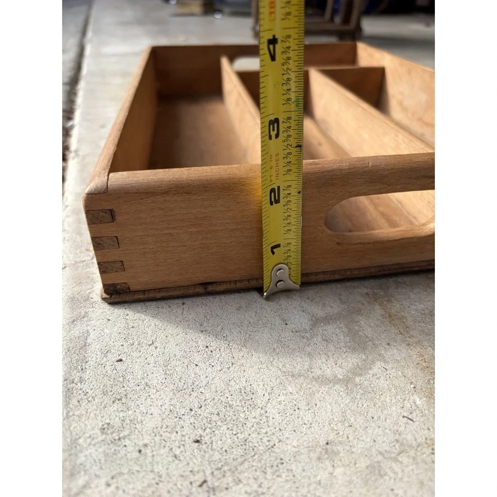 Vintage Wooden Trinket Riser Organizer Utensil Divider Tray Primitive Dovetail